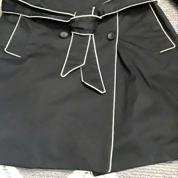 GAP Vintage Y2K Double Breasted Black Tan Piping Belted Cotton Trench Coat- L - Picture 6 of 16